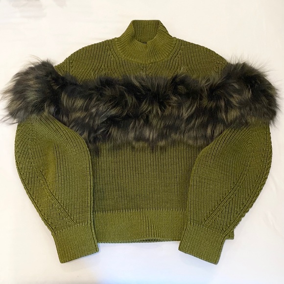 Sally LaPointe Green Sweater Fox Fur